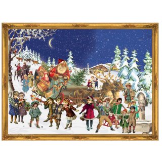 Adventskalender Weihnachtsmann im Rentierschlitten