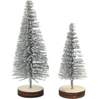 Weihnachtsbäume, Silber, 5Stck. (4 - 6 cm)