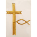 Wachsdekor "Kreuz + Christlicher Fisch" gold