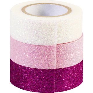 Glitter Tape 3er Set (weiß, rosa, pink), je 3m x 15 mm