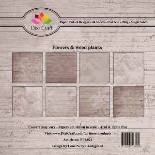 Paper Pad "Flowers & Wood Planks Brown" (24 Blatt) 15cm / 6"