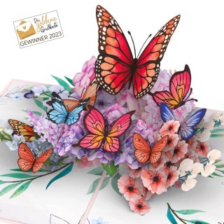 Pop-Up Karte "Schmetterlinge auf Blumen"