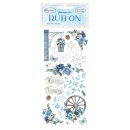 Rub On Sticker mit blauen Blumen und Tieren